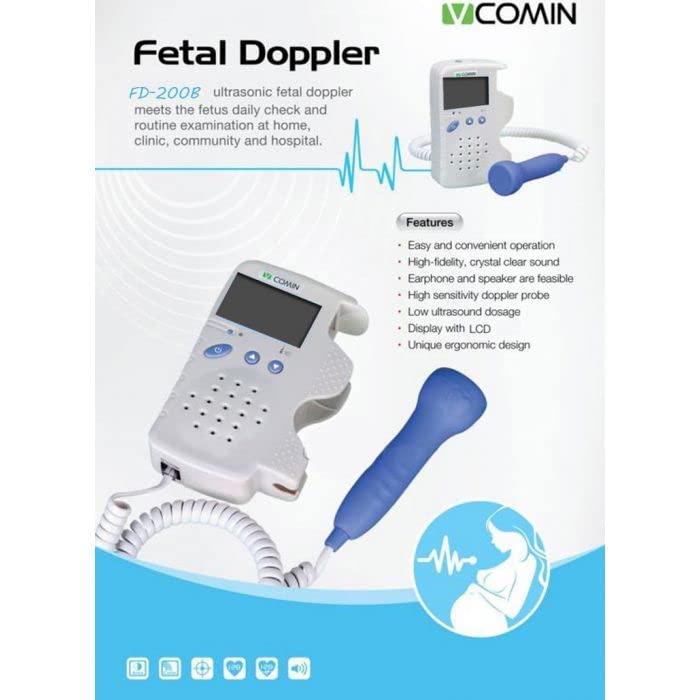 VCOMIN FD-200B Fetal Doppler | Pocket Friendly Fetal Heart Rate Monitor for Home and Clinic with in-Built Speaker | Portable Fetal Doppler & Heart Monitor for Pregnancy