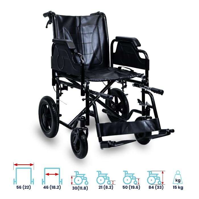 ARREX Perla Pro Wheelchair - Foldable Chromed Steel Frame, Detachable Armrest & Footrest, Hand & Attendant Brake, Back Pocket, 110kg Weight Capacity