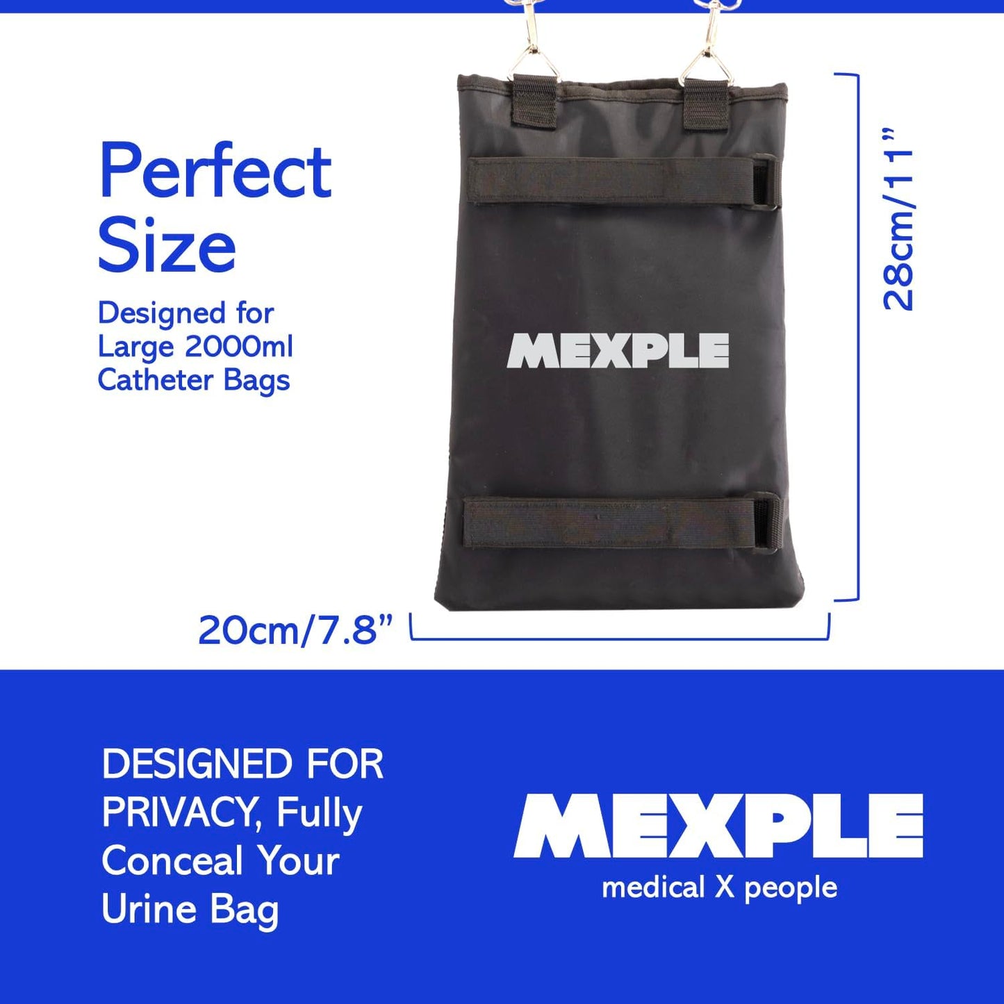 MEXPLE UroXling Catheter Urinary Bag Holder | Urine Drainage Leg Bag Holder with Adjustable Strap | For Dialysis & Incontinence Patients for Home, Outdoor, Wheelchair & Bed - Black (2000ML)