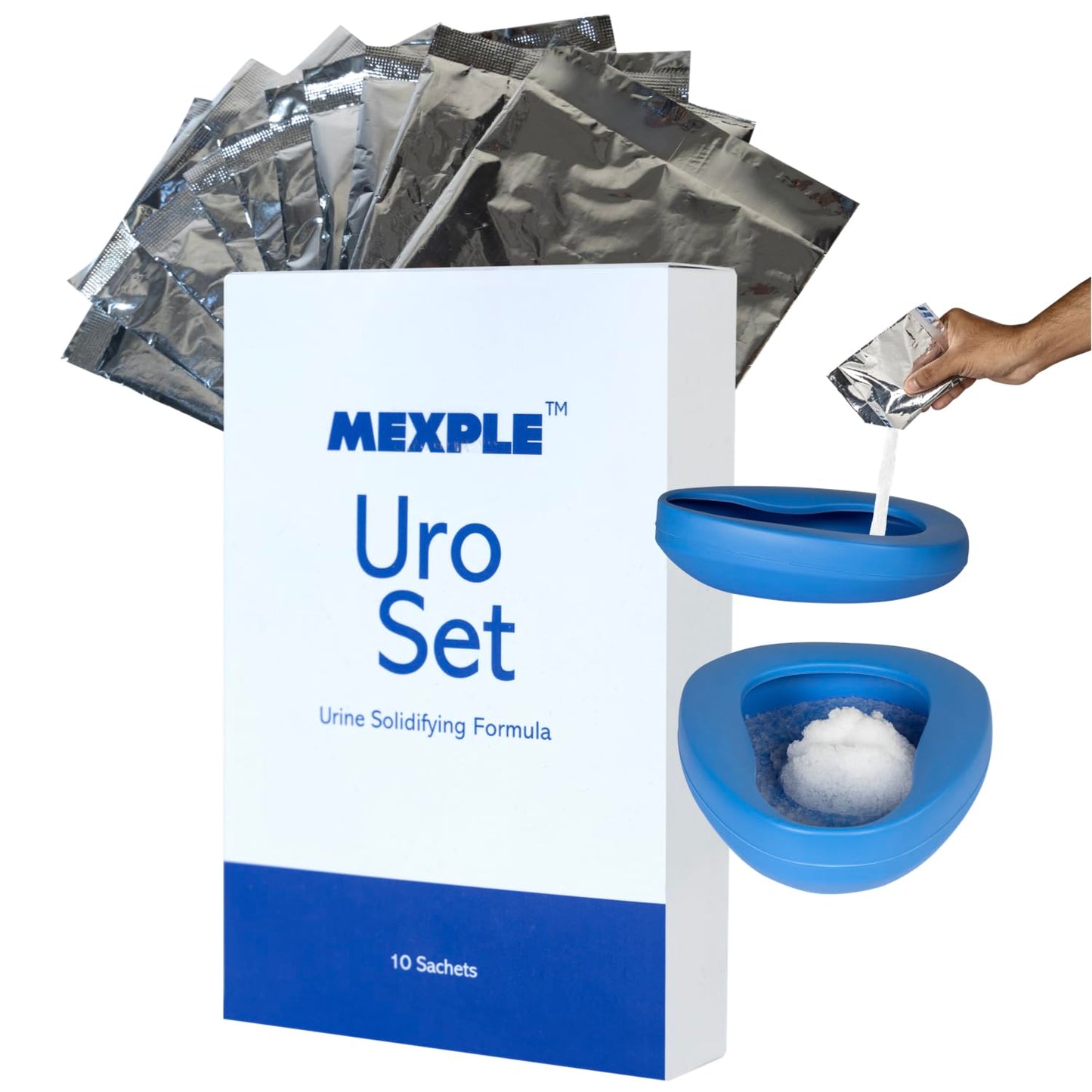 MEXPLE Uroset Urine Solidifier Urine Absorbent Powder| Urine Absorbent Magic Gel Turns Urine Into Gel Immediately| Bio Gel Gelling Agent For Portable Waste And Pet Loo| 10 Sachets Of 10Gms In 1 Pack