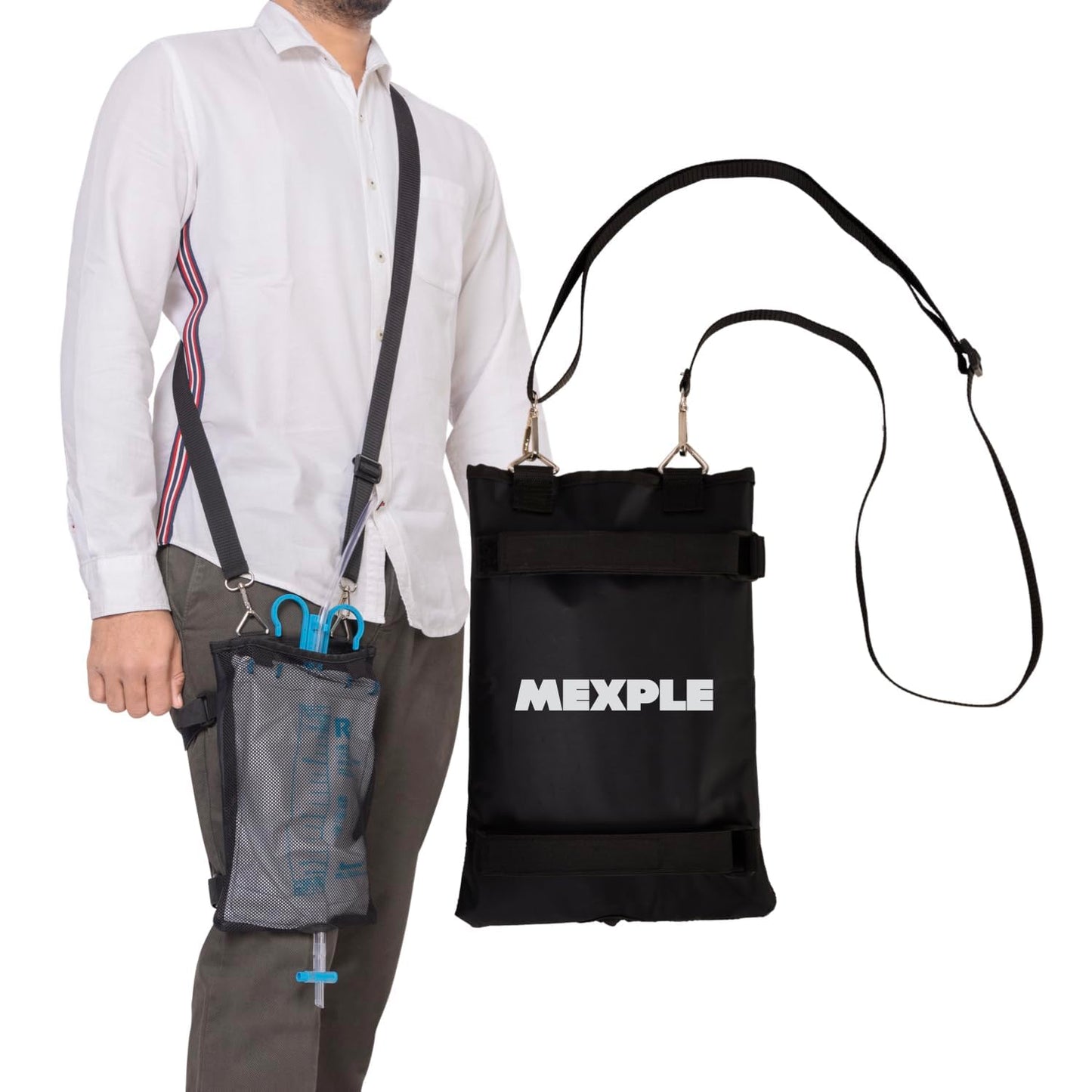 MEXPLE UroXling Catheter Urinary Bag Holder | Urine Drainage Leg Bag Holder with Adjustable Strap | For Dialysis & Incontinence Patients for Home, Outdoor, Wheelchair & Bed - Black (2000ML)