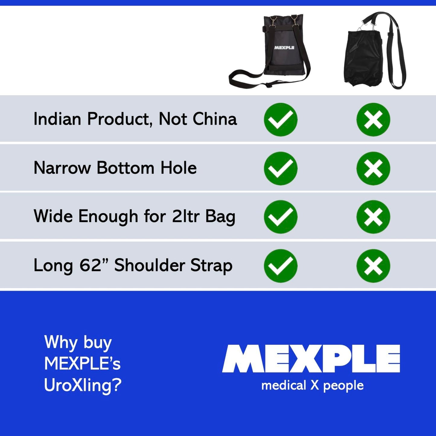 MEXPLE UroXling Catheter Urinary Bag Holder | Urine Drainage Leg Bag Holder with Adjustable Strap | For Dialysis & Incontinence Patients for Home, Outdoor, Wheelchair & Bed - Black (2000ML)