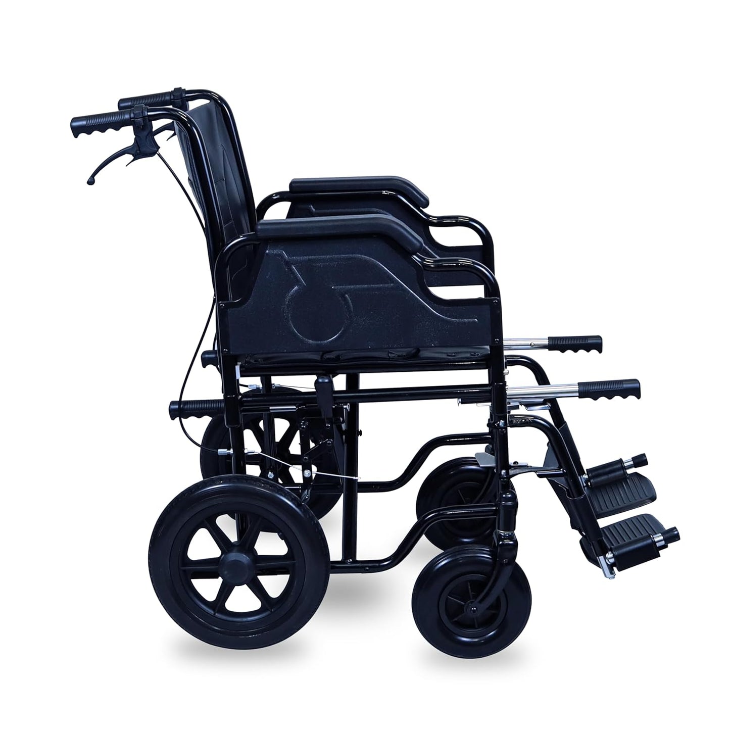 ARREX Perla Pro Wheelchair - Foldable Chromed Steel Frame, Detachable Armrest & Footrest, Hand & Attendant Brake, Back Pocket, 110kg Weight Capacity