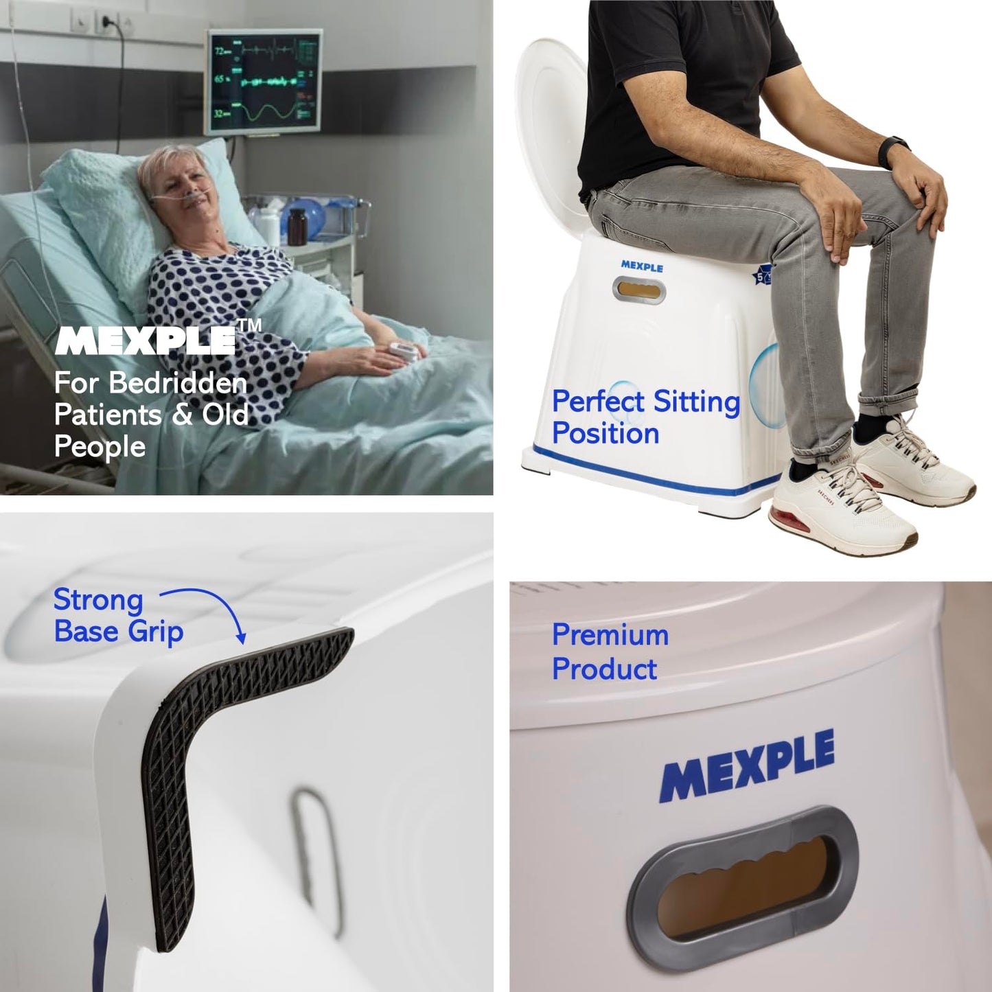 MEXPLE Xumo200 Heavy Duty Portable Indian Toilet To Western Toileting | Indian Toilet Commode Stool | Portable Toilet Seat For Adult, elderly, Handicap People (White)