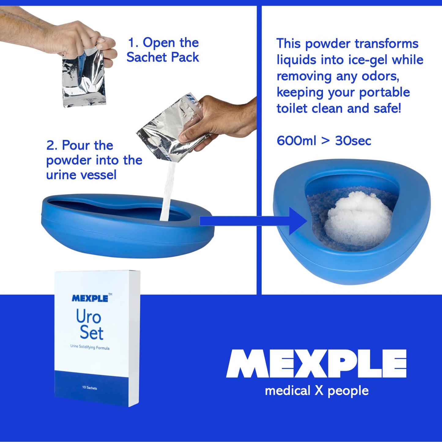 MEXPLE Uroset Urine Solidifier Urine Absorbent Powder| Urine Absorbent Magic Gel Turns Urine Into Gel Immediately| Bio Gel Gelling Agent For Portable Waste And Pet Loo| 10 Sachets Of 10Gms In 1 Pack