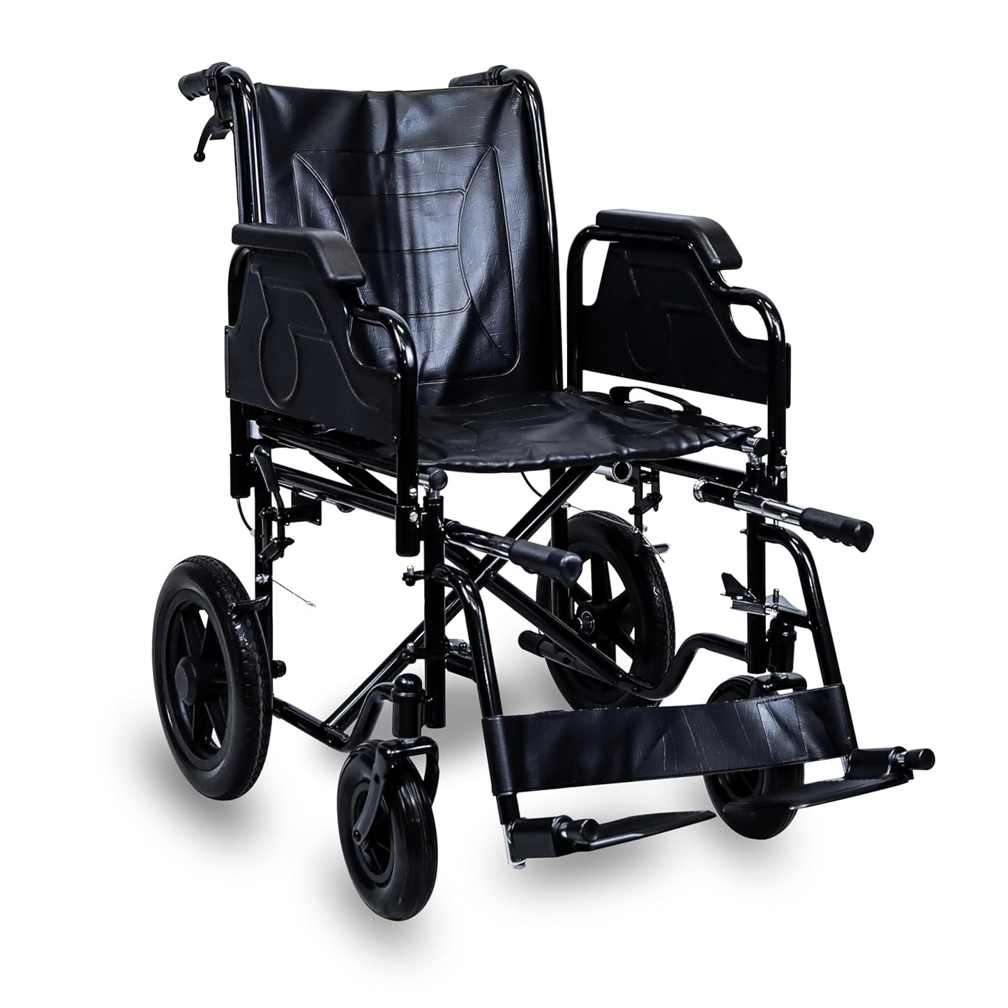 ARREX Perla Pro Wheelchair - Foldable Chromed Steel Frame, Detachable Armrest & Footrest, Hand & Attendant Brake, Back Pocket, 110kg Weight Capacity