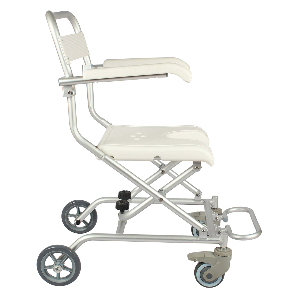 ARREX LA30 BATH BENCH WITH WHEELS - PEDAL BRAKES, FOOTREST, FLIP ARMREST FOR MOBILITY AND COMFORT