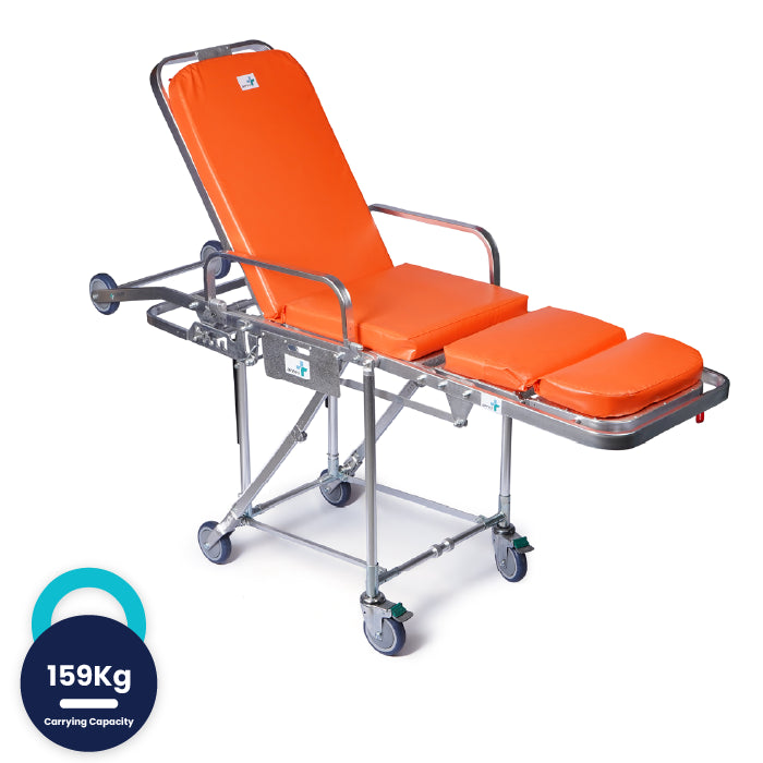 ARREX STR 20 PRO AMBULANCE STRETCHER: FOLDS INTO CHAIR POSITION, HEAVY-DUTY CASTORS WITH PEDAL BRAKES, COLLAPSIBLE LEGS, SAFETY AND VERSATILITY