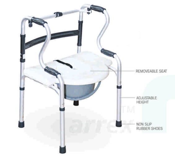 ARREX VP100 COMMODE CHAIR: FOLDABLE, TOILET SAFETY RAILINGS, ATTACHED POT, MULTI-FUNCTIONAL, SAFE AND COMFORTABLE