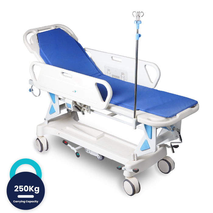 ARREX STR 10 - HOSPITAL TROLLEY COMES WITH CENTRAL LOCK, CYLINDER HOLDER, AND LEVERS TO ADJUST STRETCHERS