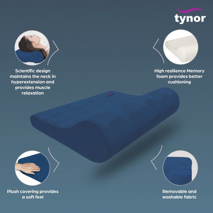 TYNOR B-30 CERVICAL PILLOW REGULAR MEMORY FOAM, BLUE, UNIVERSAL SIZE, 1 UNIT