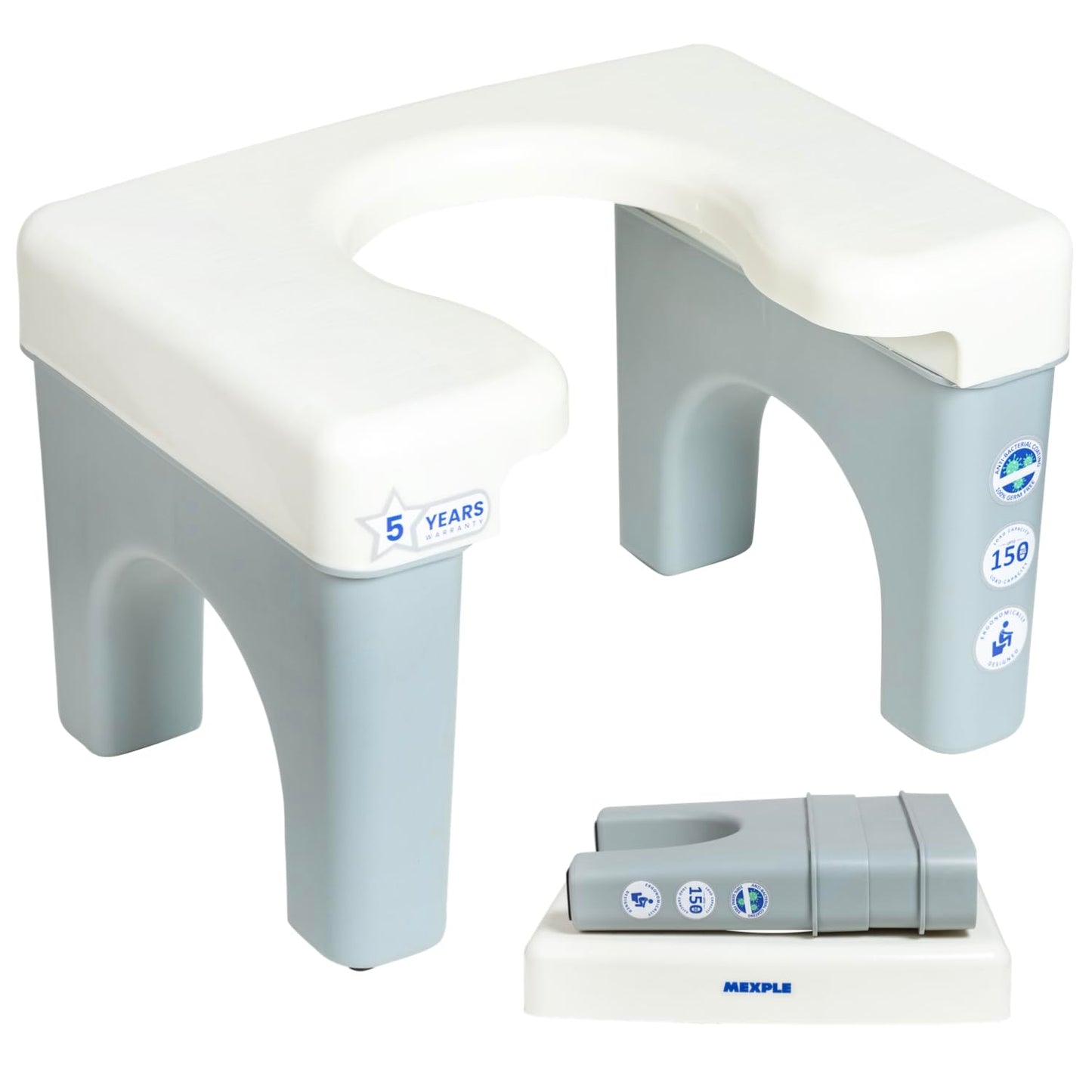MEXPLE Xumo50 Potty Squat Stool Portable Indian to Western Toileting | Indian Toilet Commode Stool | Portable Toilet Seat for Adult, Kids, Elderly, Handicap People - Height 22cm/8.6Inches (White)