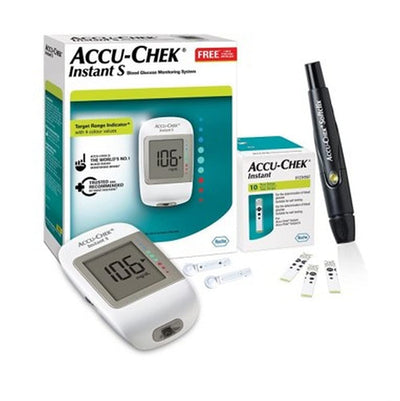ACCU-CHEK INSTANT S BLOOD GLUCOSE GLUCOMETER KIT WITH VIAL OF 10 STRIPS