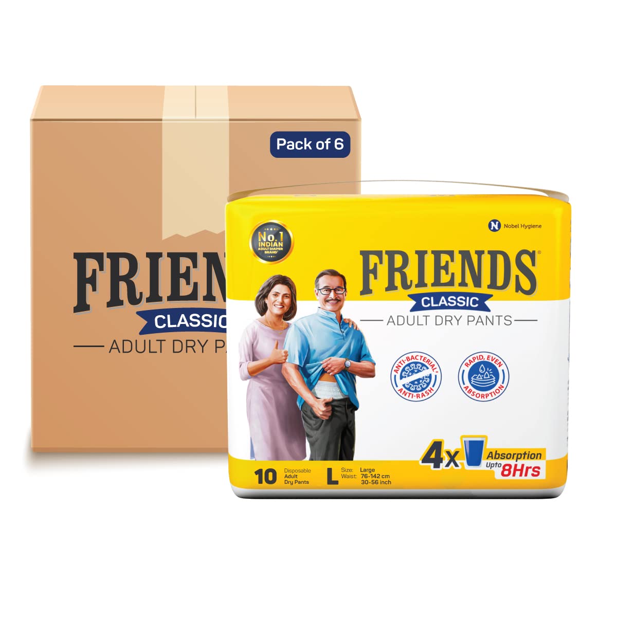 FRIENDS CLASSIC ADULT DIAPERS PANTS STYLE - WITH ODOUR LOCK AND ANTI-BACTERIAL ABSORBENT CORE- WAIST SIZE 30-56 INCH ; 76-142CM (L SIZE)