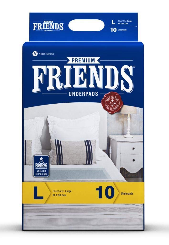 Friends Premium Underpads, Large 60 X 90 cm, Super Absorbent Polymer & Soft Surface, 10s Pack