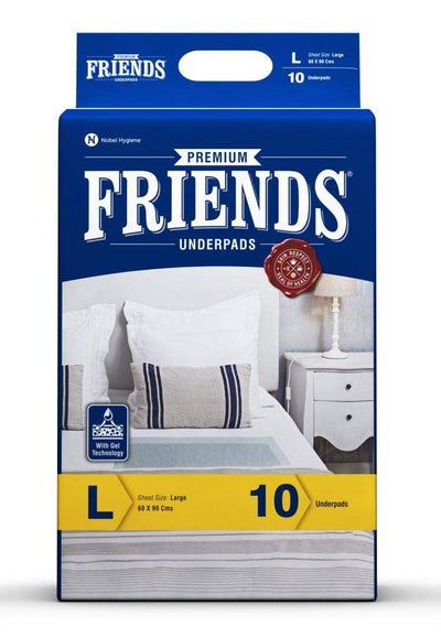 FRIENDS PREMIUM UNDERPADS, LARGE 60 X 90 CM, SUPER ABSORBENT POLYMER & SOFT SURFACE, 10S PACK