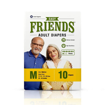 FRIENDS EASY ADULT DIAPERS TAPE STYLE - 10 COUNT WITH ODOUR LOCK AND ANTI-BACTERIAL ABSORBENT CORE