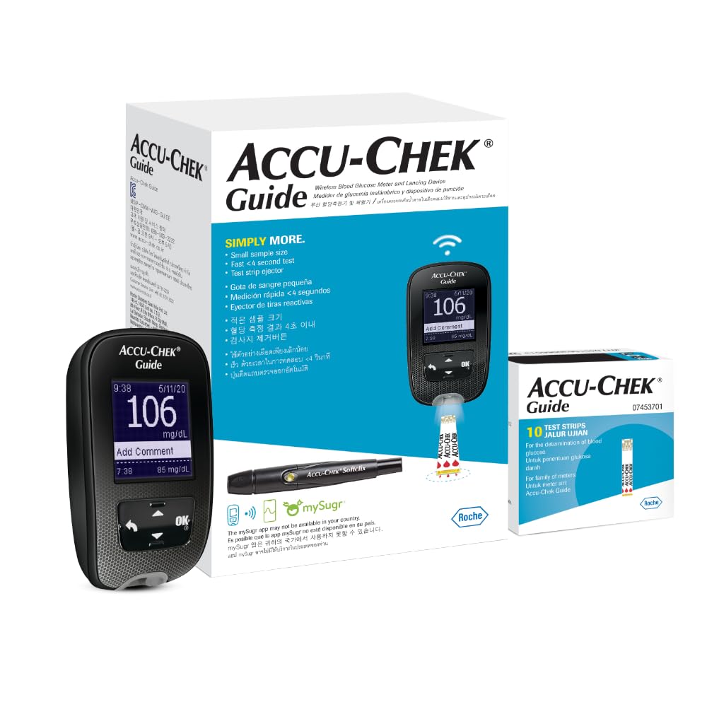 Accu-Chek Guide Blood Glucose Glucometer Kit with Vial of 10 Strips, 1 ...
