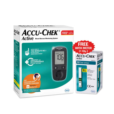 ACCU-CHEK ACTIVE BLOOD GLUCOSE GLUCOMETER KIT WITH VIAL OF 10 STRIPS