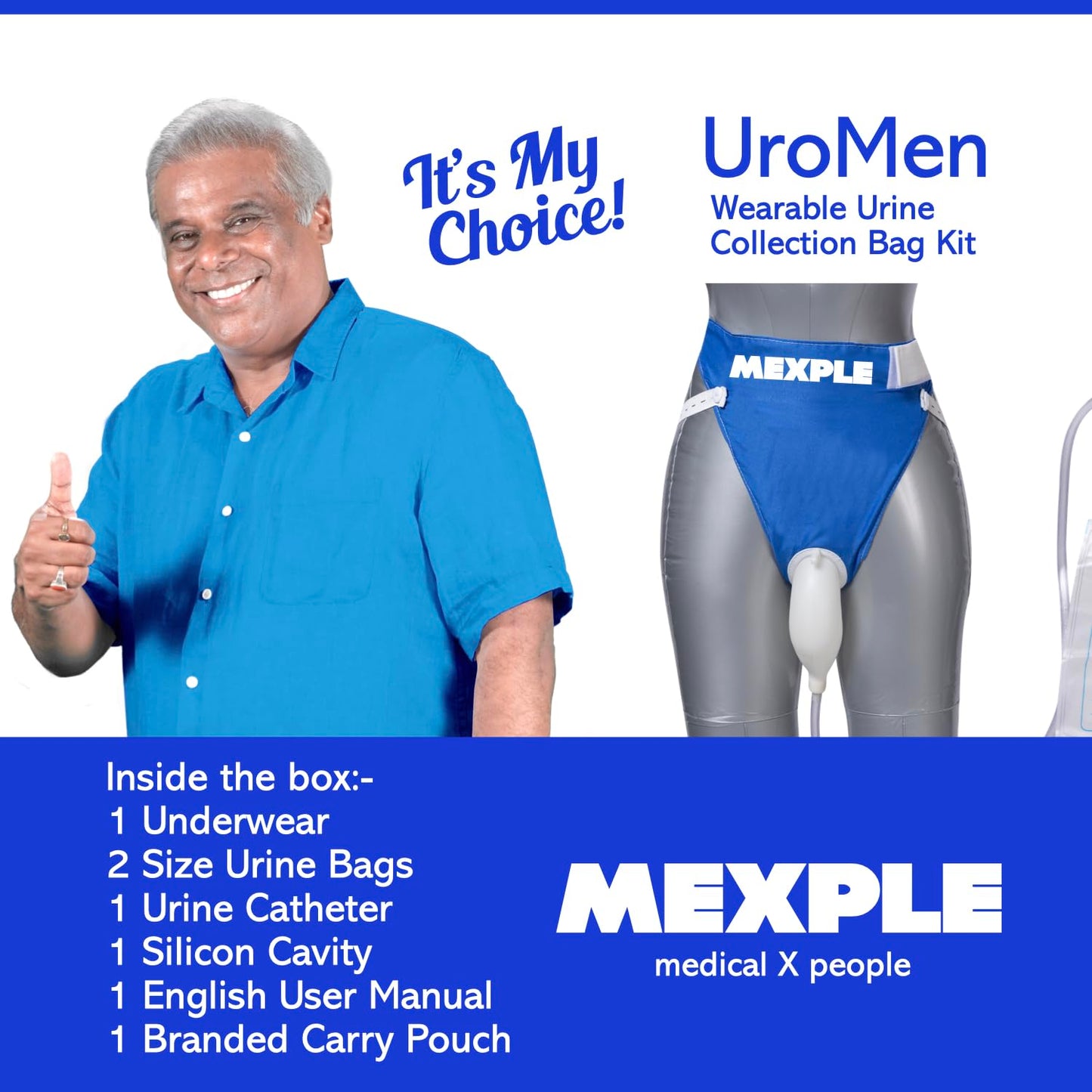 MEXPLE UroMen Wearable Urine Collection BagKit, Urine Collection Bag, Reusable Silicon Urine Bag Urinal Incontinence Set, External Catheter for Men, (1000ml + 2000ml) for Bedridden Patients, Blue