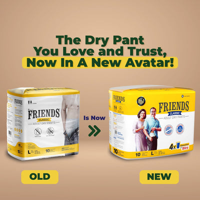 FRIENDS CLASSIC ADULT DIAPERS PANTS STYLE - WITH ODOUR LOCK AND ANTI-BACTERIAL ABSORBENT CORE- WAIST SIZE 30-56 INCH ; 76-142CM (L SIZE)
