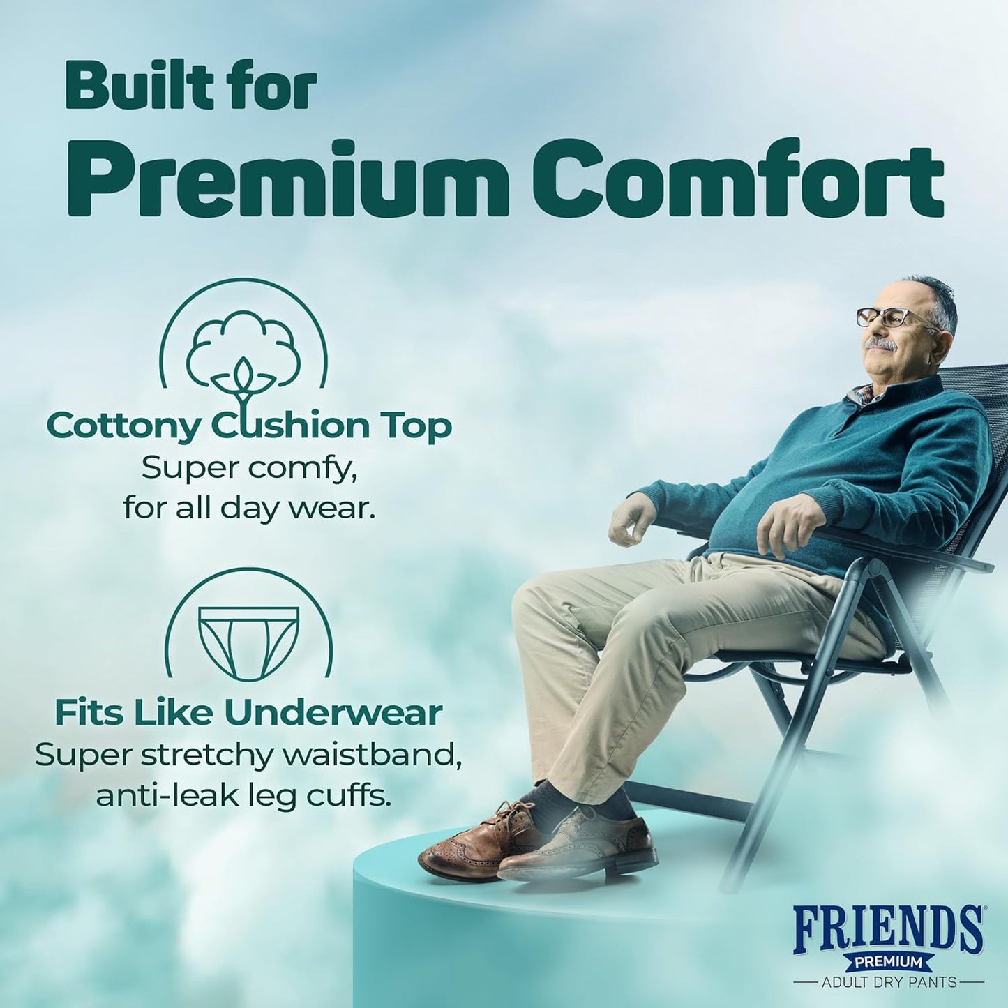 Friends Premium Adult Diapers Pant Style - 10 Count - with odour lock and Anti-Bacterial Absorbent Core