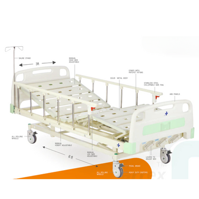 ARREX AMADO 3-FUNCTION MANUAL BED WITH INCLUDED MATTRESS - 150KG LOAD CAPACITY