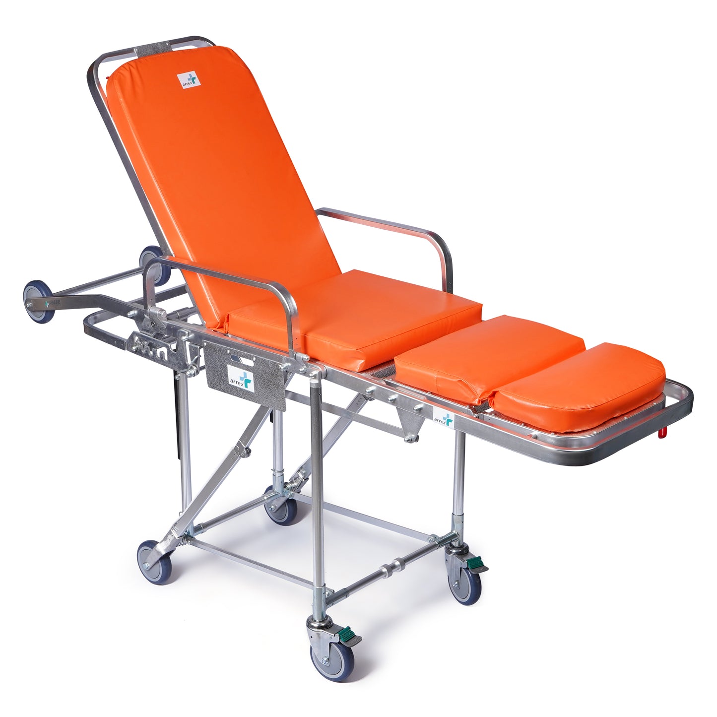 ARREX STR 20 PRO AMBULANCE STRETCHER: FOLDS INTO CHAIR POSITION, HEAVY-DUTY CASTORS WITH PEDAL BRAKES, COLLAPSIBLE LEGS, SAFETY AND VERSATILITY