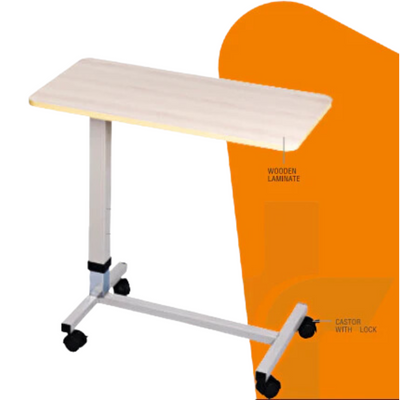 ARREX NOAH OBT 10 OVER BED TABLE - WOODEN LAMINATE, HEIGHT ADJUSTABLE, WITH ROLLING WHEELS