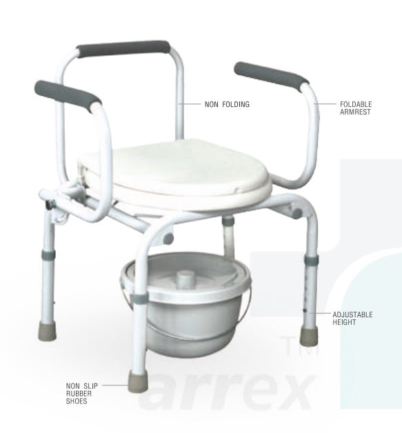 ARREX VP10 COMMODE CHAIR: HEIGHT ADJUSTABLE, ATTACHED POT, 110KG CAPACITY, ADAPTABLE, DEPENDABLE