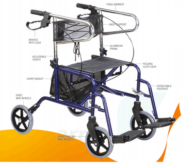 ARREX MR40 ROLLATOR - FOLDING CLOTH SEAT, CAR BASKET, MAG WHEELS, ADJUSTABLE HEIGHT, BRAKES WITH LOCK