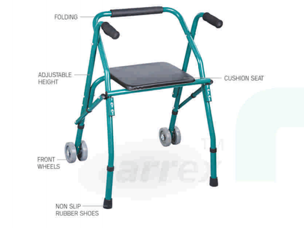 ARREX M10 WALKER WITH FRONT WHEELS - FOLDABLE, ADJUSTABLE HEIGHTS FOR CONVENIENT MOBILITY, CUSHION SEAT INCLUDED