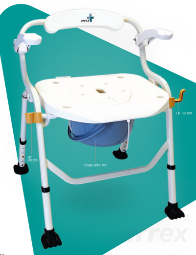 ARREX V40 COMMODE CHAIR: COMFORTABLE, LIGHTWEIGHT, 110KG CAPACITY, FOLDABLE, ATTACHED POT