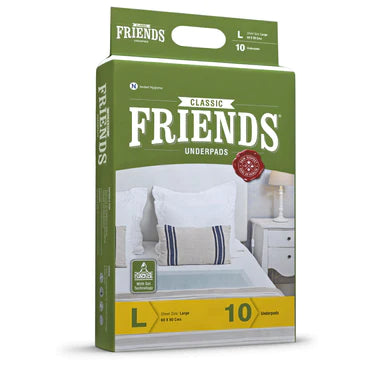 FRIENDS CLASSIC UNDERPADS, LARGE 60 X 90 CM, SUPER ABSORBENT POLYMER & SOFT SURFACE, 10S PACK