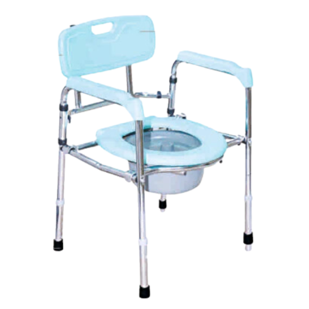 ARREX VP130 COMMODE CHAIR: CHROMED STEEL, FOLDABLE, HEIGHT ADJUSTABLE, ATTACHED POT, SAFE AND SECURE